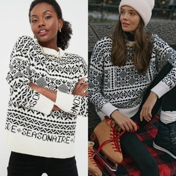 Tuckernuck NEW Charcoal and Cream Fair Isle Sandwick Pullover Sweater Size S